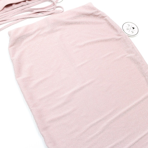 Pink Silver Glitter Halter Two Piece Dress - Picture 8 of 8